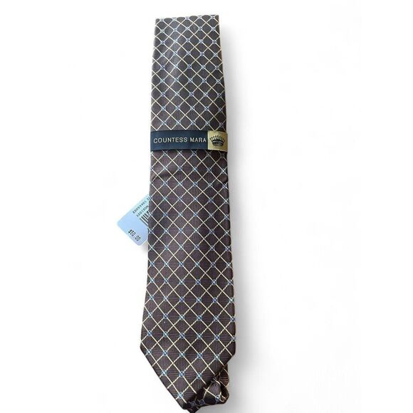 Countess Mara Men’s Slim Plaid 100% Silk Tie Hand Made New With Tag - Picture 1 of 4